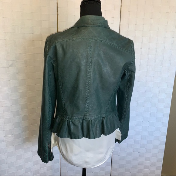 Anthropologie Fayette Vegan Leather Jacket Teal Boho Peplum Women’s Size 12 - Picture 15 of 15